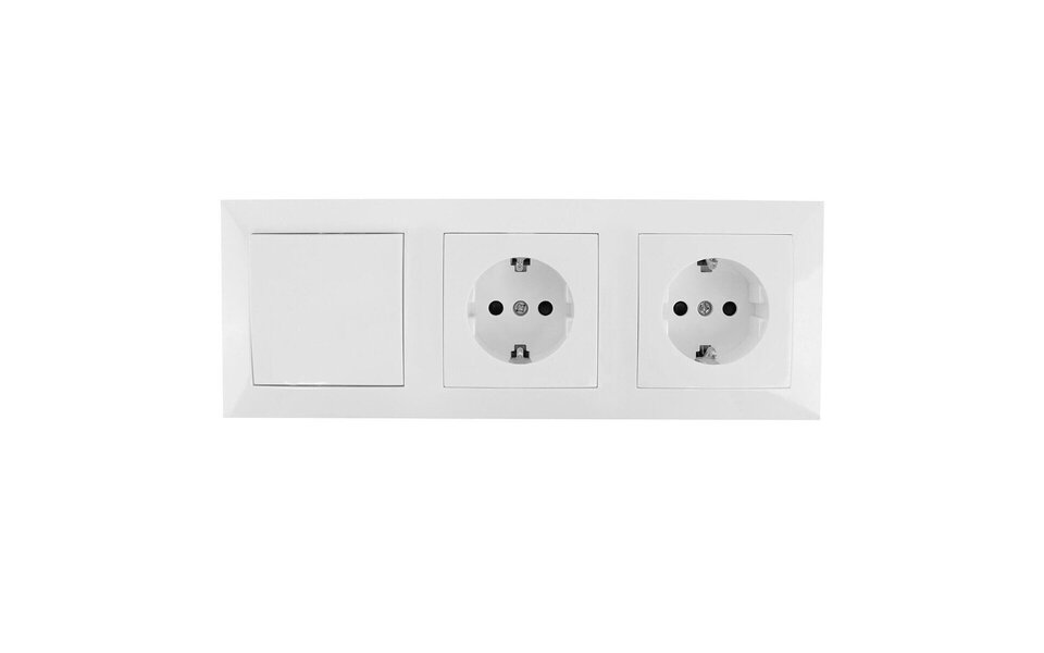 HLW LED Earthed wall socket, double, with two-way switch 16A HLW LED Earthed wall socket, double, with two-way switch 16A