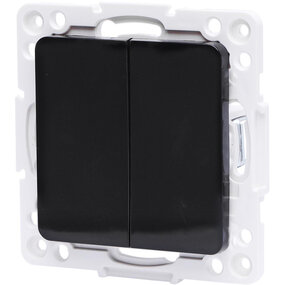 Aigi Jura wisselschakelaar 1x dubbel 2-knops, zwart LED 10A Aigi Jura wisselschakelaar 1x dubbel 2-knops, zwart LED 10A