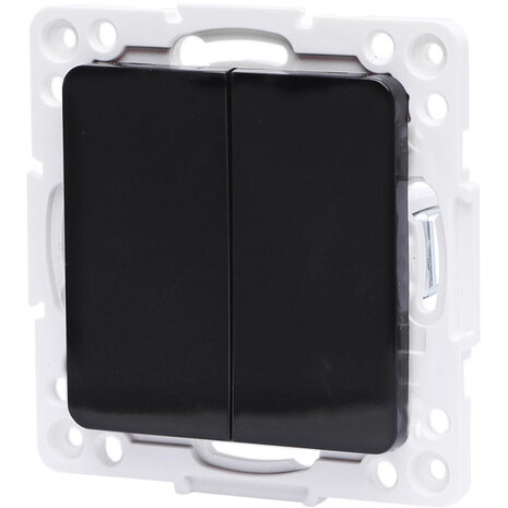 Aigi Jura wisselschakelaar 1x dubbel 2-knops, zwart LED 10A Aigi Jura wisselschakelaar 1x dubbel 2-knops, zwart LED 10A