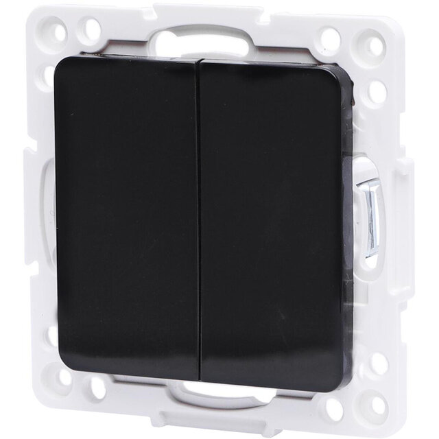 Aigi Jura wisselschakelaar 1x dubbel 2-knops, zwart LED 10A LED toebehoren Aigi Jura wisselschakelaar 1x dubbel 2-knops, zwart LED 10A LED toebehoren