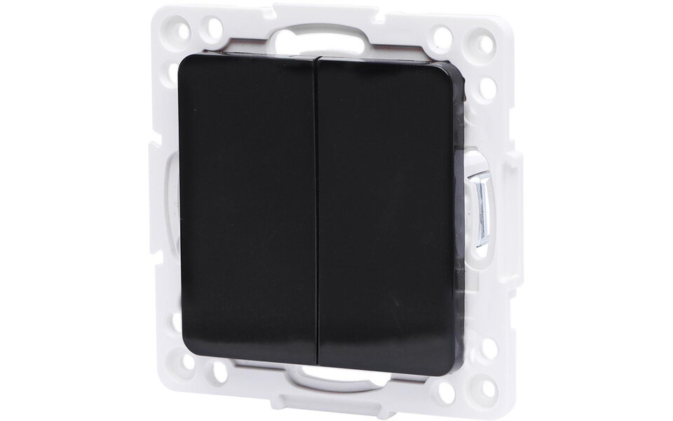 HLW LED Aigi Jura wisselschakelaar 1x dubbel 2-knops, zwart LED 10A HLW LED Aigi Jura wisselschakelaar 1x dubbel 2-knops, zwart LED 10A