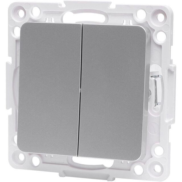 Wisselschakelaar Aigi Jura 1x dubbel zilver 250V 10A LED toebehoren Wisselschakelaar Aigi Jura 1x dubbel zilver 250V 10A LED toebehoren