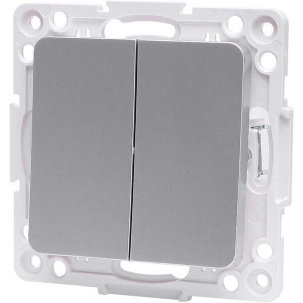 HLW LED Wisselschakelaar Aigi Jura 1x dubbel zilver 250V 10A HLW LED Wisselschakelaar Aigi Jura 1x dubbel zilver 250V 10A