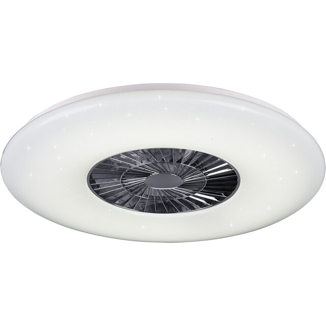 witte ronde LED plafondventilator met 3 bladen en dimbare lichtkleur van 3000 tot 6500 kelvin