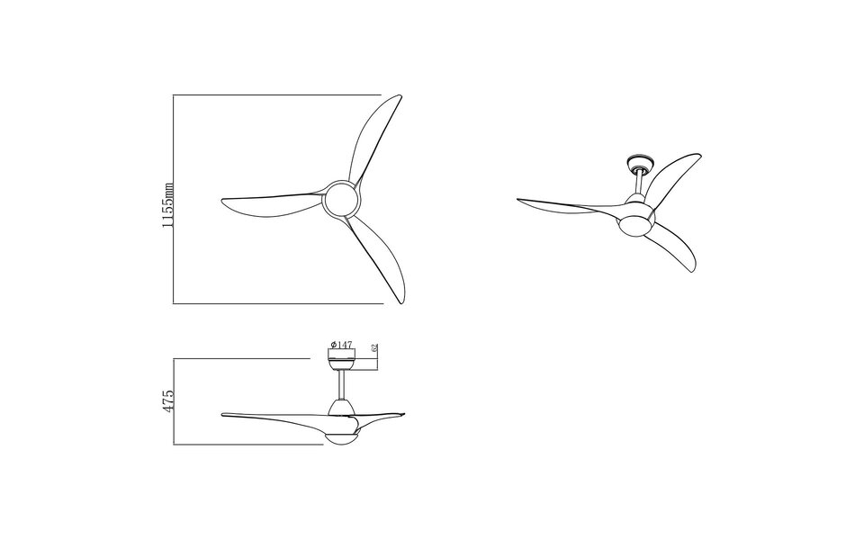 HLW LED Trion Alasin Dimmable LED Ceiling Fan Matt Titanium 115 cm