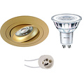 Tiltable LED Spotlight Set - Round Matte Gold Recessed Spotlight 6W LED Warm White