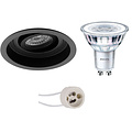 LED Spot Set - Mat Zwarte Kantelbare 4W Inbouwspot GU10 - Ronde Dimbare Spot