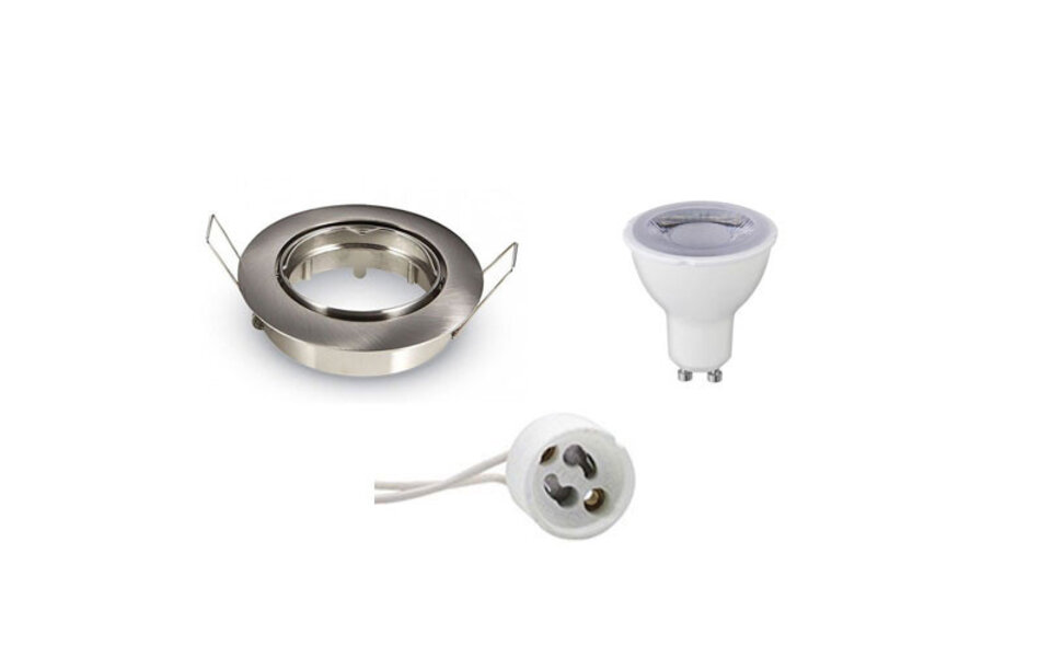 HLW LED Dimmable 6W LED Spot Set - Round Tiltable Recessed Spotlight Matte Chrome, Warm White 3000K