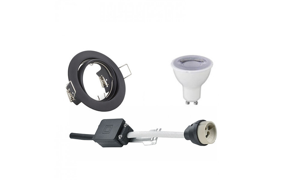 HLW LED Dimbare 6W LED Spot Set - Kantelbare Ronde Zwarte Inbouwspot Warm Wit