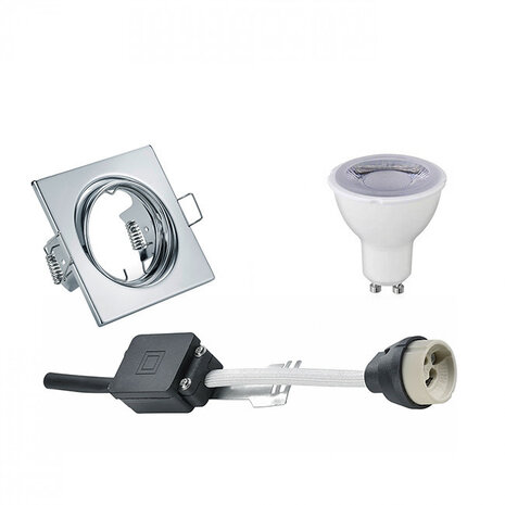 LED Spot Set 6W - Dimbare Kantelbare Vierkante Inbouwspot - Wit & Chroom LED Spot Set 6W - Dimbare Kantelbare Vierkante Inbouwspot - Wit & Chroom