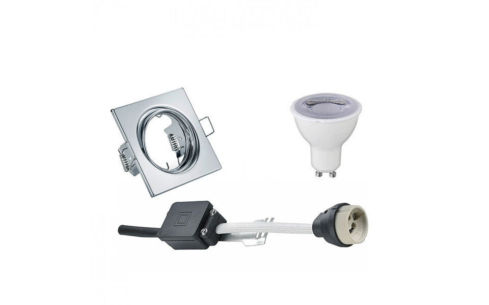 HLW LED LED Spot Set 6W - Dimbare Vierkante Kantelbare Inbouwspot in Glans Chroom HLW LED LED Spot Set 6W - Dimbare Vierkante Kantelbare Inbouwspot in Glans Chroom