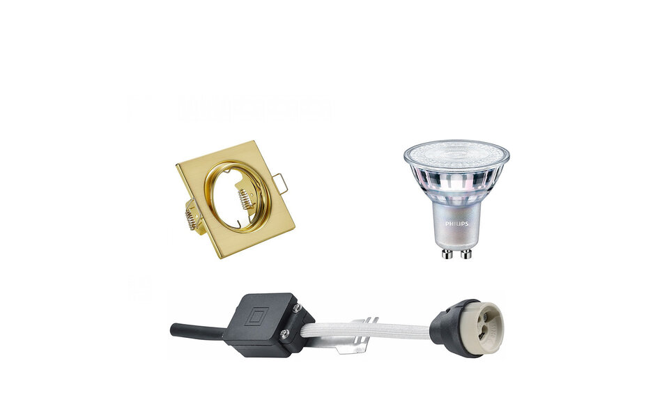 HLW LED 7W Dimmable LED Spot Set - Tiltable Square Recessed Spot Light Matte Gold, GU10
