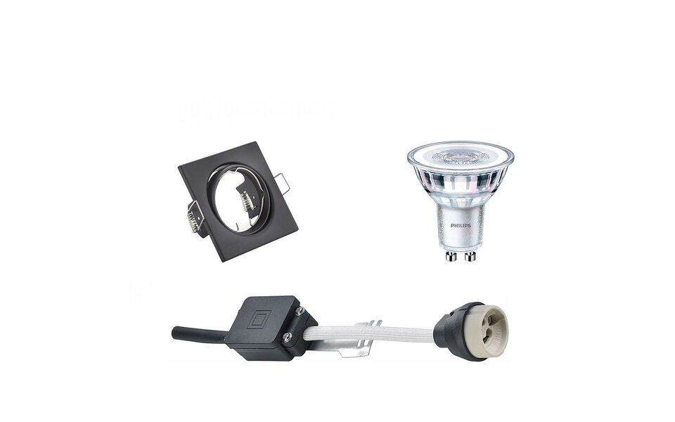 HLW LED Philips 4W LED Spot Set - Tiltable Matte Black Square Recessed Spotlight GU10
