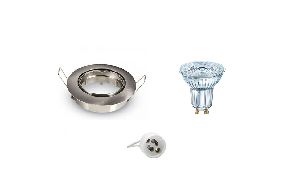 HLW LED Dimmable LED Spotlight Set 3.4W - Tiltable Round Recessed Spotlight Matte Chrome, Natural White