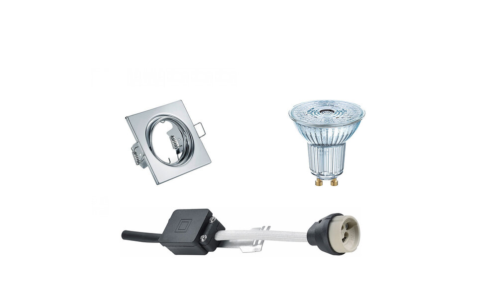 HLW LED Dimbare LED Spot Set - 4W LED Vierkante Inbouwspot, Kantelbare Chroom Spot