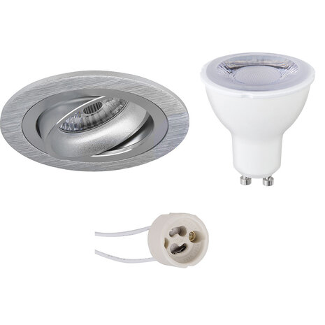 6W LED Spot Set - Kantelbare Ronde Inbouwspot Warm Wit - Mat Zilver 6W LED Spot Set - Kantelbare Ronde Inbouwspot Warm Wit - Mat Zilver