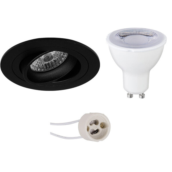 HLW LED 6W Dimbare LED Spot Set - Kantelbare Ronde Inbouwspot Mat Zwart, Warm Wit 3000K