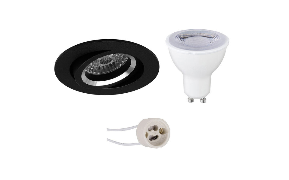 HLW LED LED Spot Set 6W - Kantelbare Mat Zwarte Ronde Inbouwspot - Dimbaar - Natuurlijk Wit