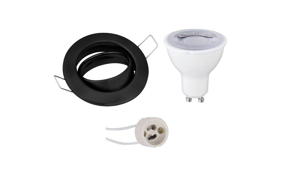 HLW LED Dimmable 6W LED Spot Set - Matte Black Tiltable Round Recessed Spot GU10