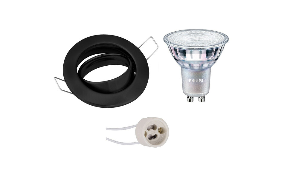 HLW LED Dimmable 7W LED Lamp - Tiltable Matte Black Round Recessed Spotlight GU10