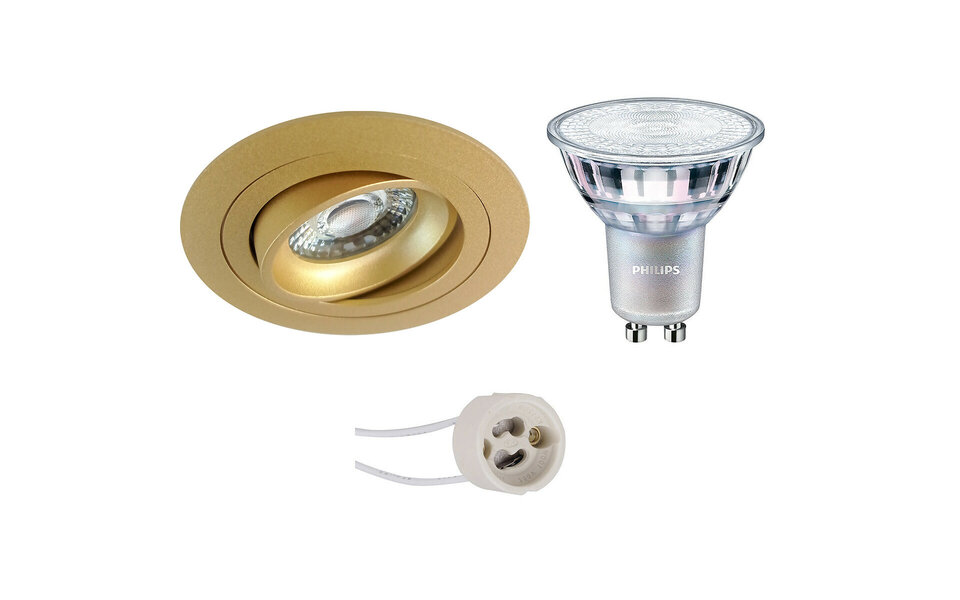 HLW LED Dimbare LED Spot Set - Kantelbare Ronde Inbouwspot Mat Goud 7W LED HLW LED Dimbare LED Spot Set - Kantelbare Ronde Inbouwspot Mat Goud 7W LED