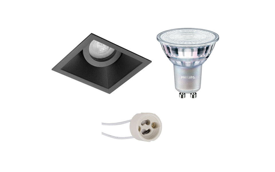 HLW LED Dimmable Square LED Spot Set - 7W LED Tiltable Recessed Spotlight Matte Black