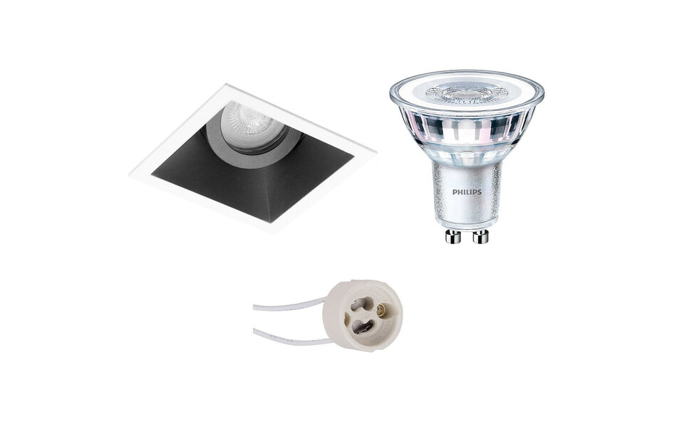 HLW LED LED Spot Set 3W - Kantelbare Vierkante Inbouwspot Mat Zwart/Wit, Dimbaar & GU10