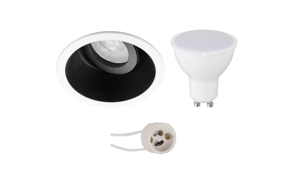HLW LED Pragmi Zano Pro 6W LED Spotlight Set - Dimmable Tiltable Round Recessed Spotlight, Matte Black/White, Warm White 3000K HLW LED Pragmi Zano Pro 6W LED Spotlight Set - Dimmable Tiltable Round Recessed Spotlight, Matte Black/White, Warm White 3000K