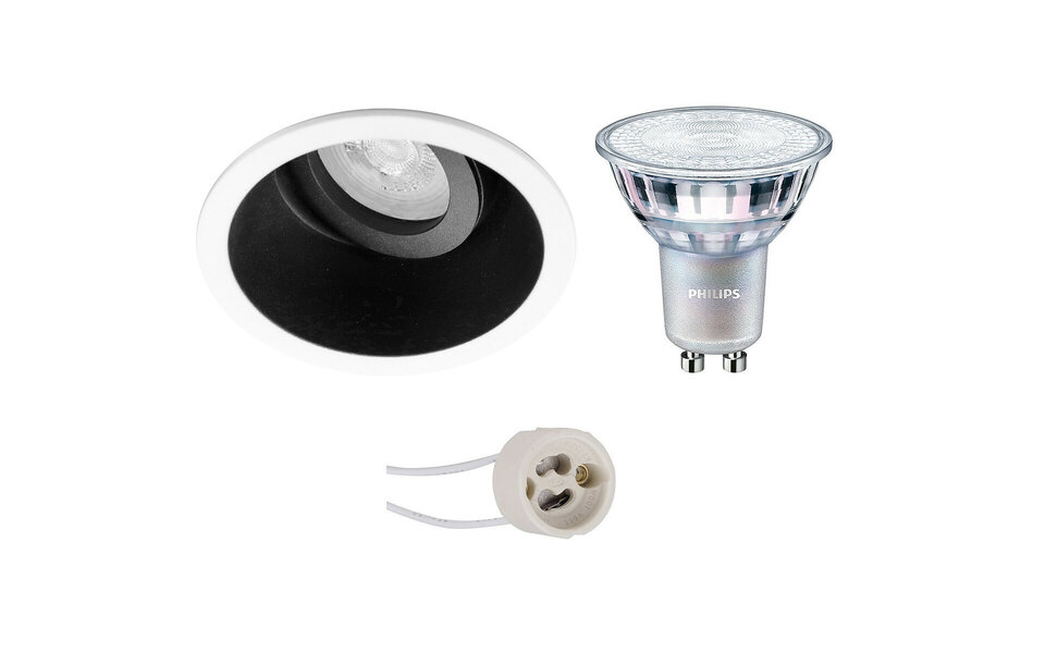 HLW LED LED Spot Set 9W - Kantelbare Dimbare Ronde Inbouwspot Mat Zwart/Wit