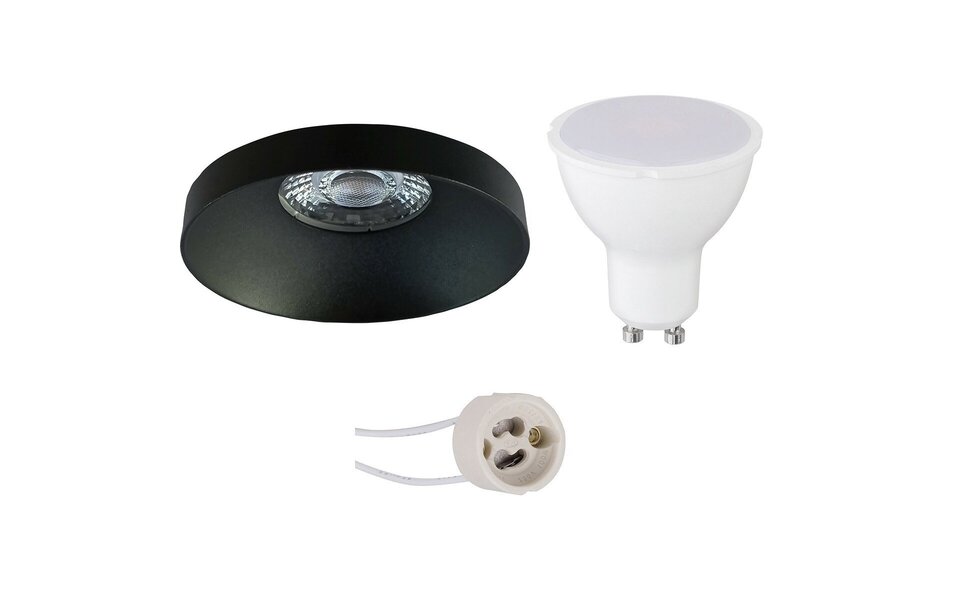 HLW LED Dimmable 6W LED Spotlight - Matte Black Round Recessed Spotlight Ø82mm, GU10, Bright 6400K