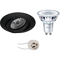 LED Spotlight Set 4W - Tiltable Dimmable Round Recessed Spotlight Matte Black - GU10