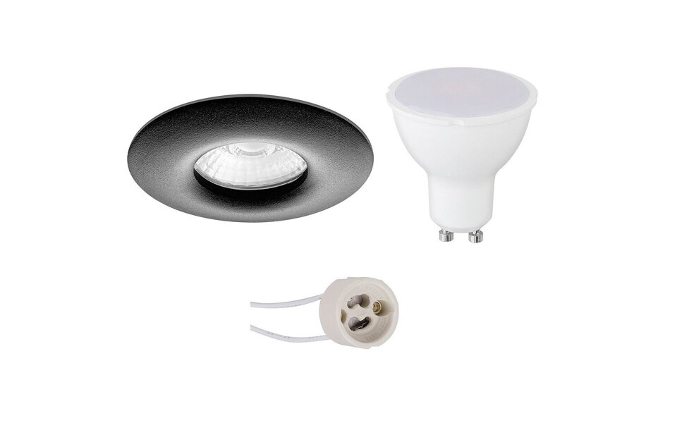HLW LED Pragmi Luno Pro 6W LED Spotlight - Dimmable Round Recessed Spotlight Matte Black, IP65 Waterproof