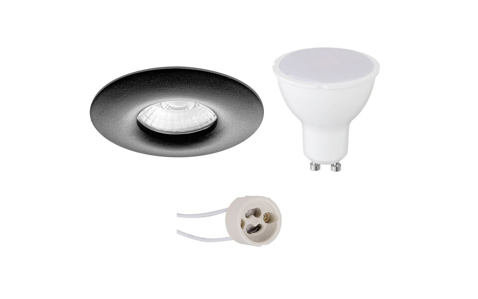 HLW LED Pragmi Luno Pro 6W LED Spotlight Set - Dimmable, Waterproof Round Recessed Spotlight IP65 Matte Black