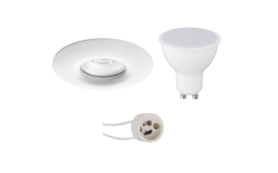 HLW LED LED Spotlight Set 6W - Dimmable Round Recessed Spotlight Matte White IP65, GU10, Bright Cool White
