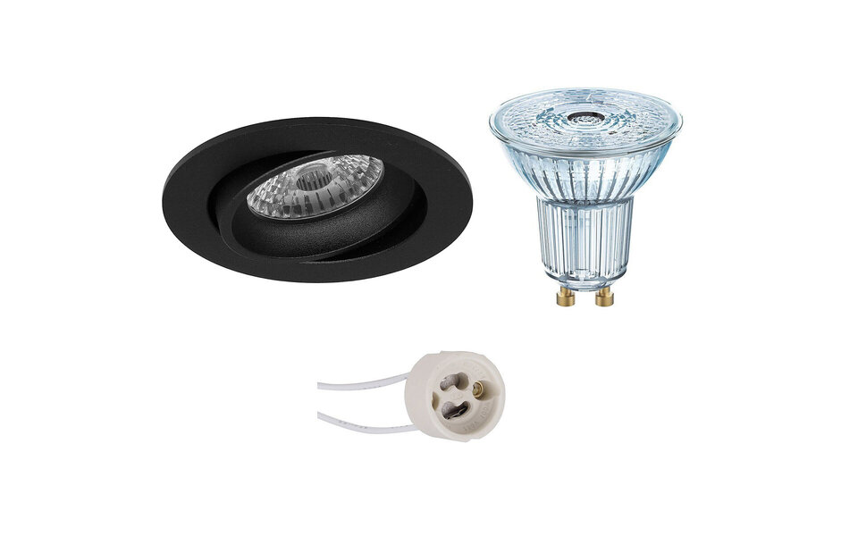 HLW LED Tiltable Round Recessed Spotlight - Matte Black, 4W LED Dimmable Spotlight GU10