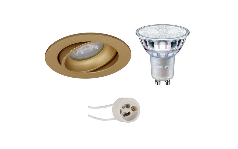 HLW LED 9W LED Spot Set - Tiltable Round Recessed Spot Light Matte Gold, Dimmable Warm White LED Lamp HLW LED 9W LED Spot Set - Tiltable Round Recessed Spot Light Matte Gold, Dimmable Warm White LED Lamp