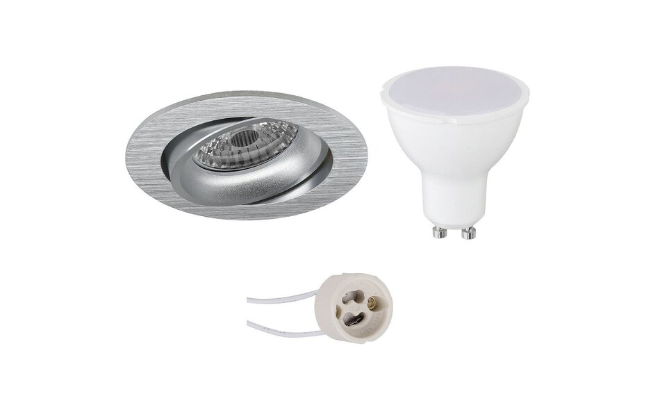 HLW LED LED Spot Set 6W - Dimmable Tiltable Round Recessed Spot - Matte Silver White Spot