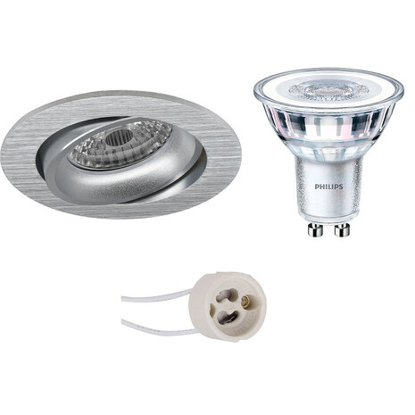 LED Spot Set - 3W Dimbare Kantelbare Ronde Inbouwspot Mat Zilver - Warm Wit LED Spot Set - 3W Dimbare Kantelbare Ronde Inbouwspot Mat Zilver - Warm Wit