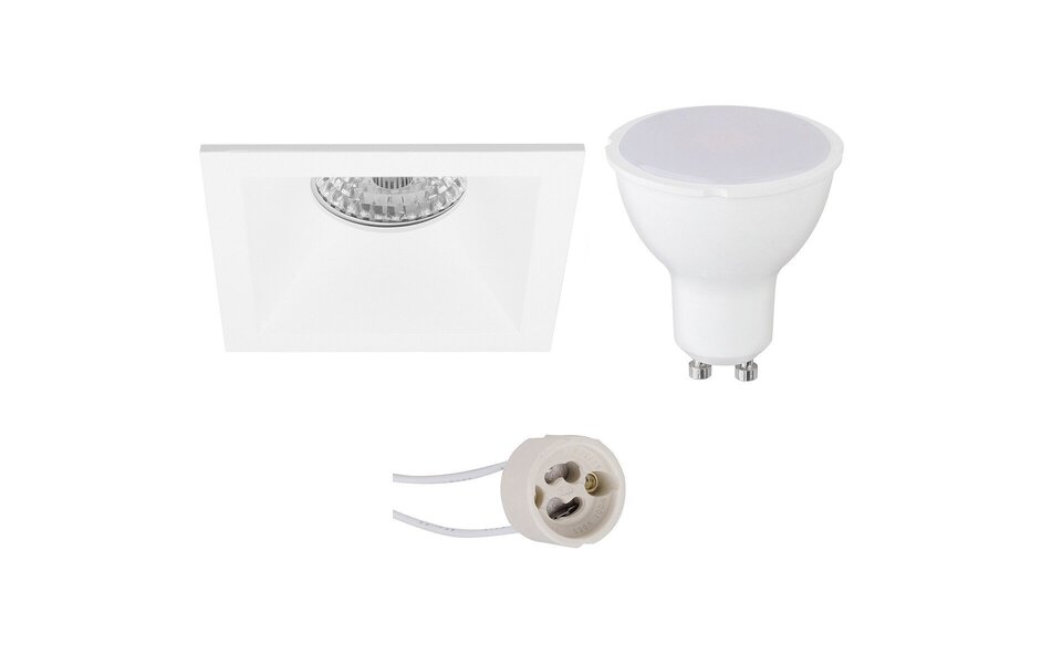 HLW LED Dimbare 6W LED Spot Set - Vierkante Inbouwspot Mat Wit met GU10 Fitting
