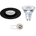 LED Spot Set - 6W LED Inbouwspot Mat Zwart - Ronde Spot GU10 Witte & Zwarte Spot