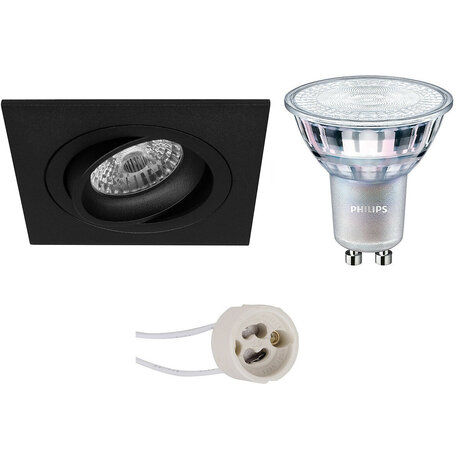 Dimbare LED Spot Set 7W - Kantelbare Vierkante Inbouwspot, Mat Zwart & Wit Dimbare LED Spot Set 7W - Kantelbare Vierkante Inbouwspot, Mat Zwart & Wit