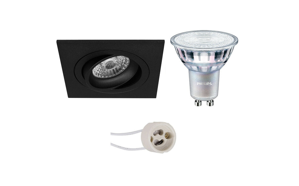 HLW LED Dimmable 9W LED Spot Set - Tiltable Square Recessed Spot Black & White