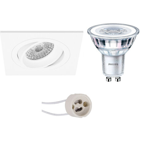 LED Spot Set 4W - Dimbare Kantelbare Vierkante Inbouwspot Mat Wit