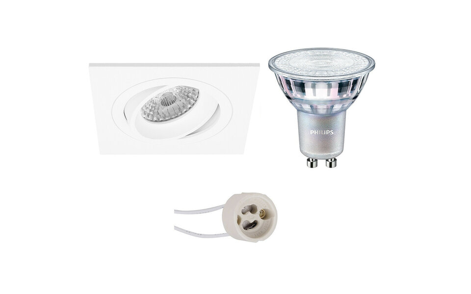 HLW LED 7W LED Spot Set - Kantelbare Vierkante Inbouwspot Mat Wit - Dimbaar