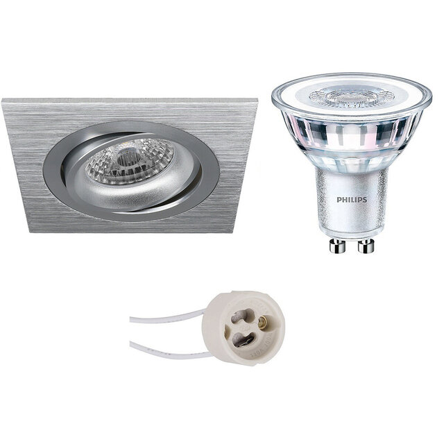 LED inbouwspot vierkant 4W mat zilver GU10 dimbaar 3000K Lichtbronnen