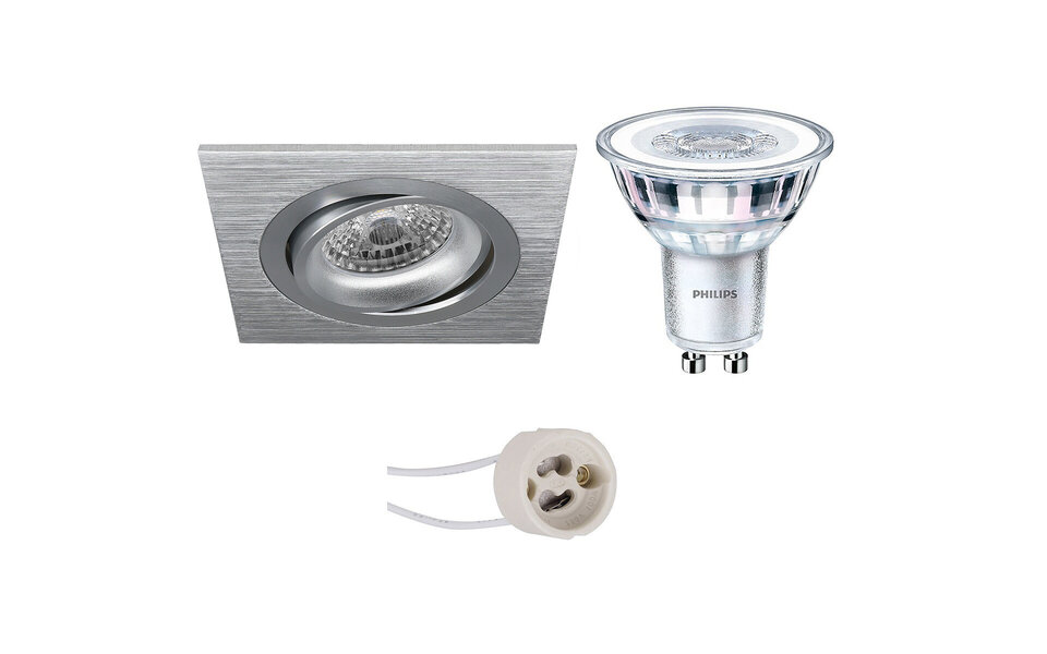 HLW LED LED Spot Set 4W - Tiltable, Dimmable Square Recessed Spotlight Matte Silver 3000K