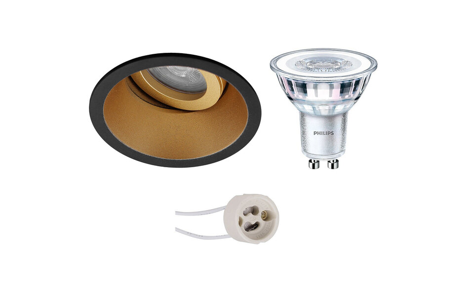 HLW LED LED Spot Set 5W - Kantelbare Ronde Inbouwspot Mat Zwart/Goud, Warm Wit, GU10 Fitting