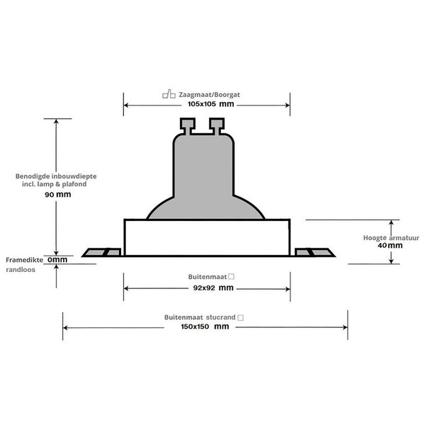 HLW LED 3W Dimbare LED Spot Set - Kantelbare Vierkante Inbouwspot Mat Zwart GU10
