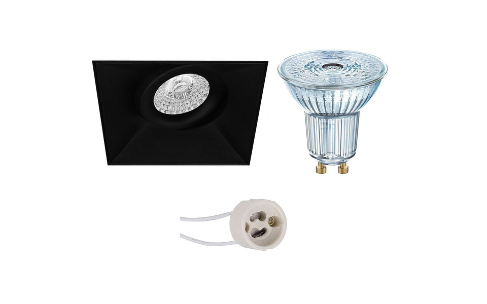 HLW LED Kantelbare Dimbare Vierkante LED Spot Set 4W - Inbouwspot Mat Zwart, GU10, Natuurlijk Wit
