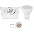 LED Spotlight Set - Dimmable 6W Square Tiltable Recessed Spotlight Matte White